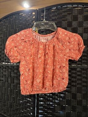 Cat & Jack Coral Pink Floral Puff Sleeve Top